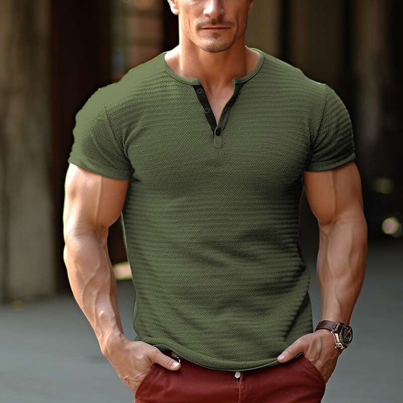 Men's Henley Shirt Waffle Knit Tee Tee Top Plain Henley Short Sleeves
