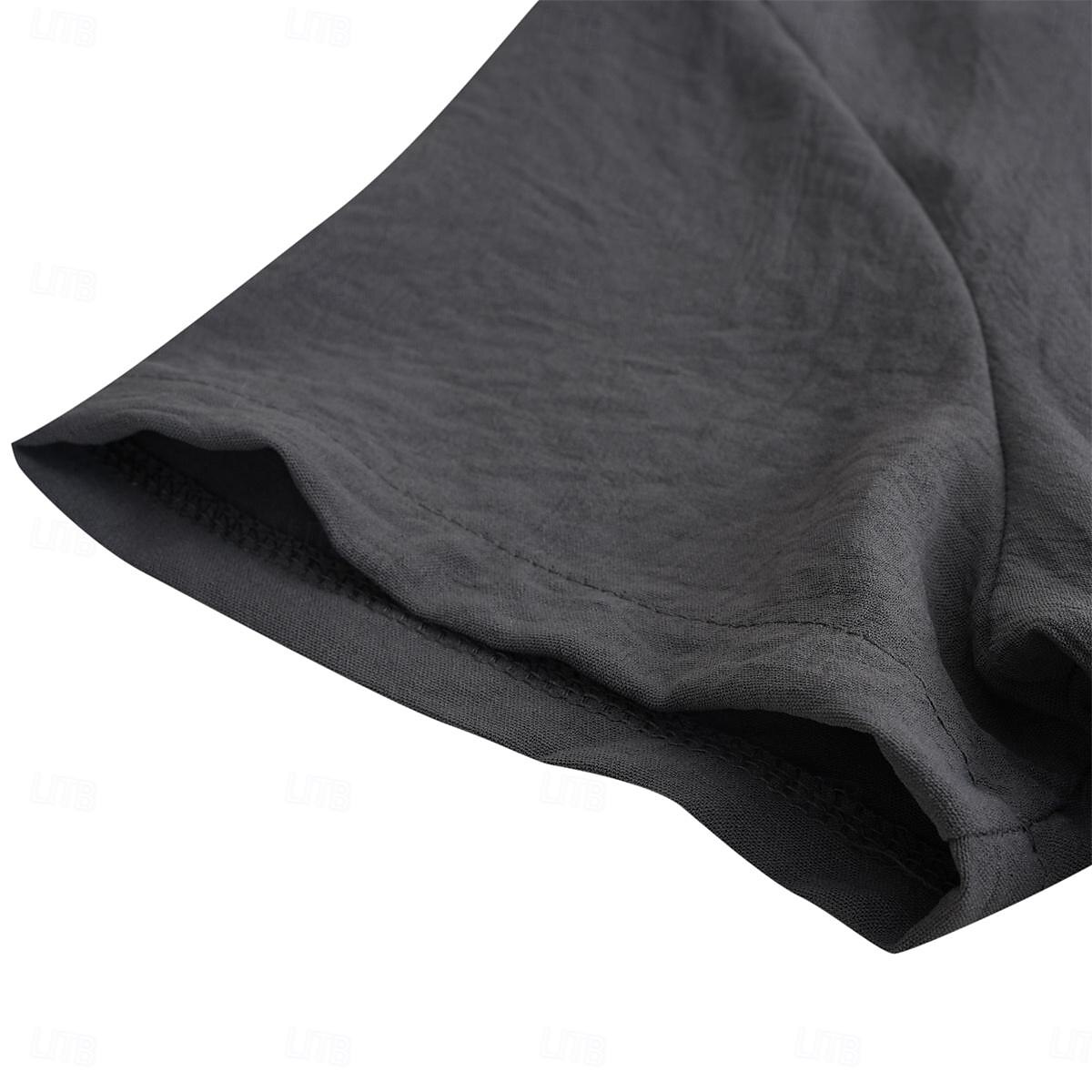 Men's Henley Shirt Tee Top Short Sleeves Plain Fashion Designer Basic V Neck Vacation Street Going out Summer Navy Black White Henley T-Shirt