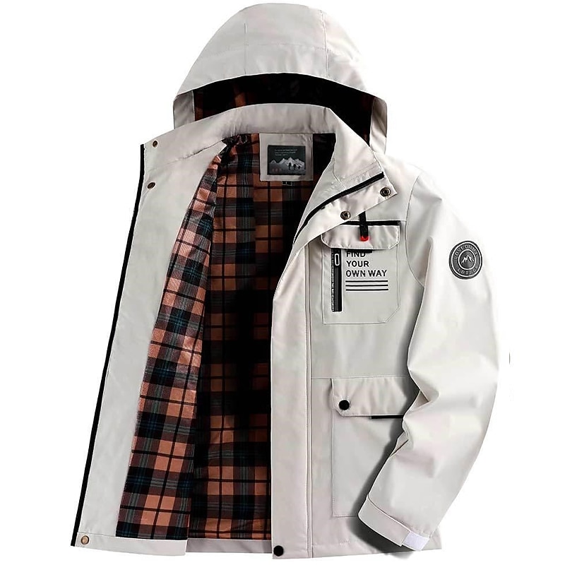 Men's Winter Coat Winter Jacket Sport Coat Raincoat Outdoor Camping & Hiking Waterproof Windbreaker Zipper Pocket Fall Winter Solid Color Fashion Streetwear Hooded Regular Wine Black White Army Green