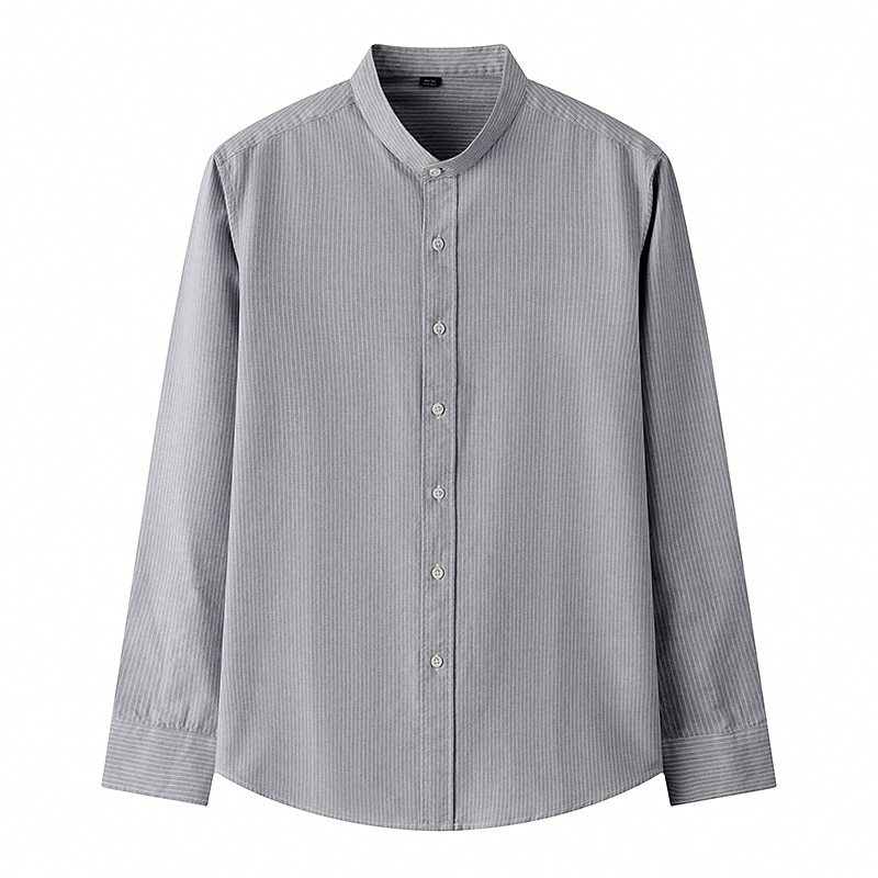 Men's Dress Shirt Collarless Shirt Oxford Shirt White Blue Green Long Sleeve Striped Stand Collar Spring &  Fall Wedding Outdoor Clothing Apparel