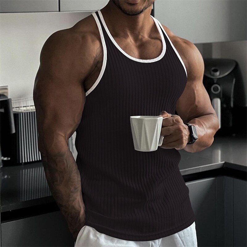 Men's Tank Top Undershirt Sleeveless Shirt Wife beater Shirt Color Block Pit Strip Crew Neck Outdoor Going out Sleeveless Clothing Apparel Fashion Designer Muscle