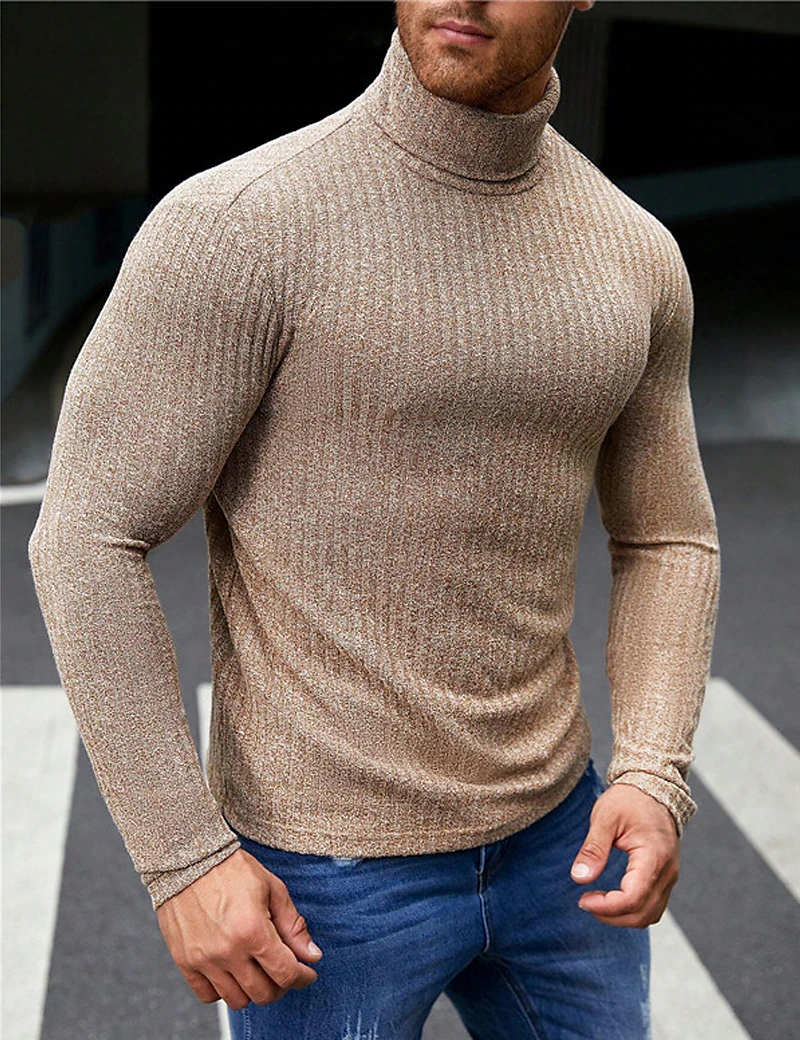 Men's T shirt Tee Turtleneck shirt Tee Top Long Sleeve Shirt Plain Pit Strip Turtleneck