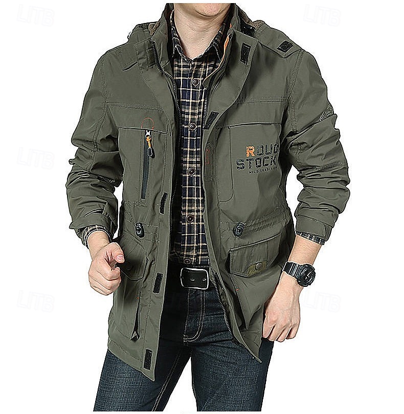 Men's Waterproof Rain Jacket Military Cargo Jacket Tactical Jacket Casual Hooded Cargo Sports Coat Windbreaker Outdoor Warm Windproof Winter Coat Jacket Top Hunting Fishing Army Green Softshell Jacket