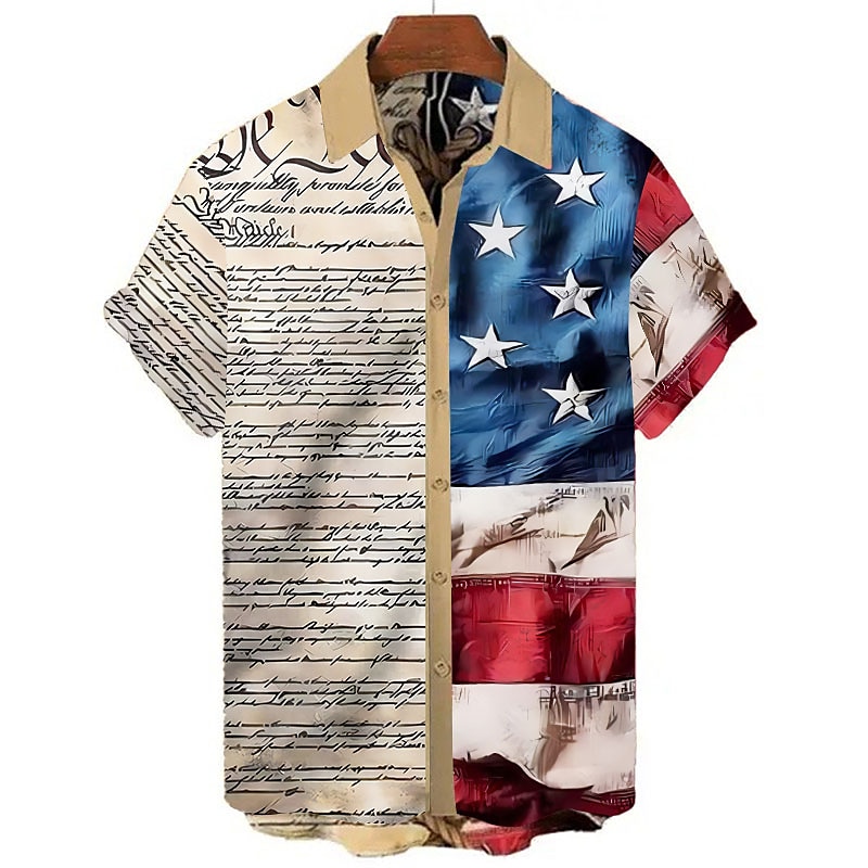 American Independence Day Men's American Flag Shirt Button Up Shirt Short Sleeve Fashion Streetwear Designer Outdoor Daily Independence Day Summer Spring Turndown Print White Red Khaki Black+Gray Gray