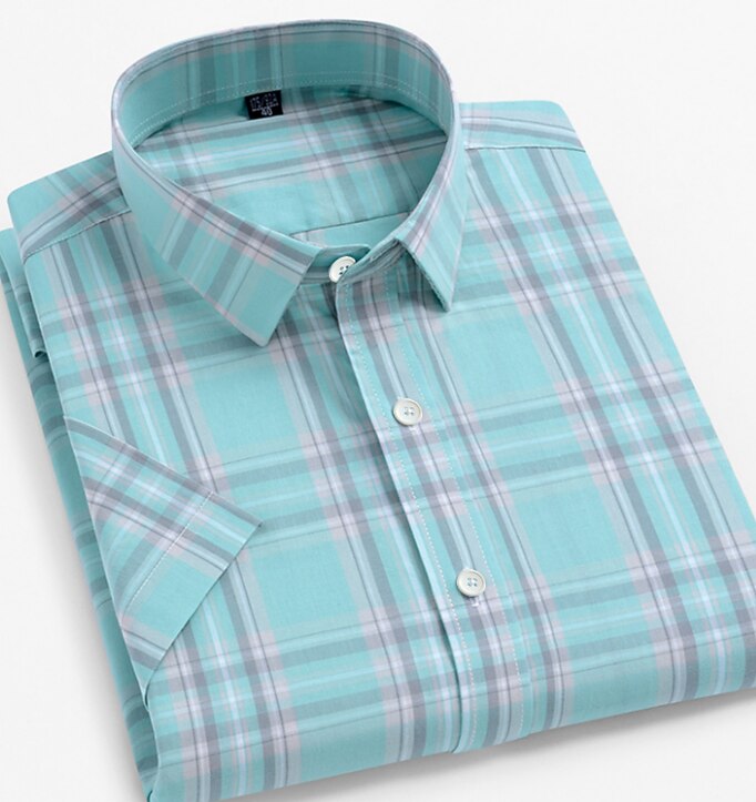 Men's Dress Shirt Casual Shirt Plaid  Check Shirt  Graphic Prints Square Neck Light Yellow Light Pink Black / Gray White / Green Sea Blue Casual Daily Short Sleeve collared shirts Clothing Apparel