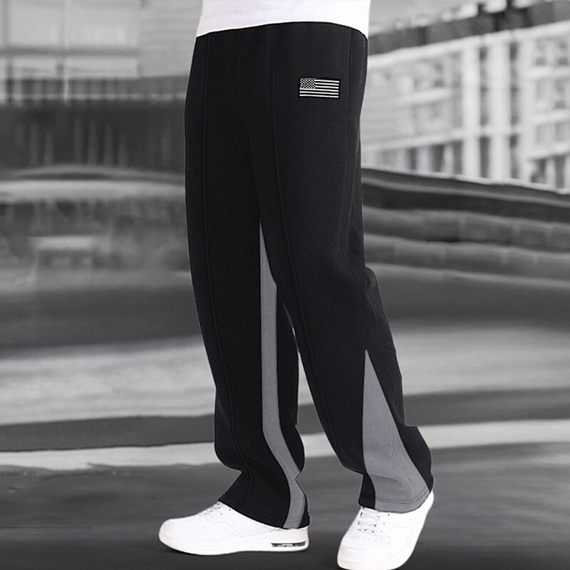 Men's Sweatpants Trousers Straight Leg Sweatpants Flared Sweatpants Pocket Drawstring Elastic Waist Color Block Comfort Breathable Outdoor Daily Going out Fashion Casual Black Blue