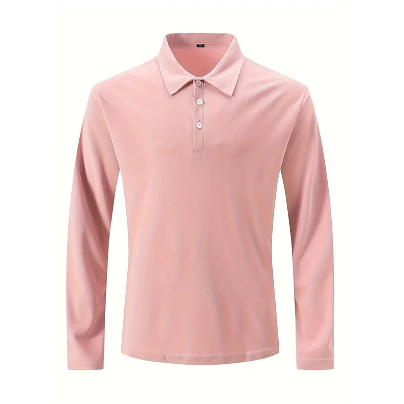 Men's Golf Shirt Golf Polo Work Casual Lapel Long Sleeve Basic Modern Plain Button Spring &  Fall Regular Fit Wine Black White Pink Navy Blue Green Golf Shirt