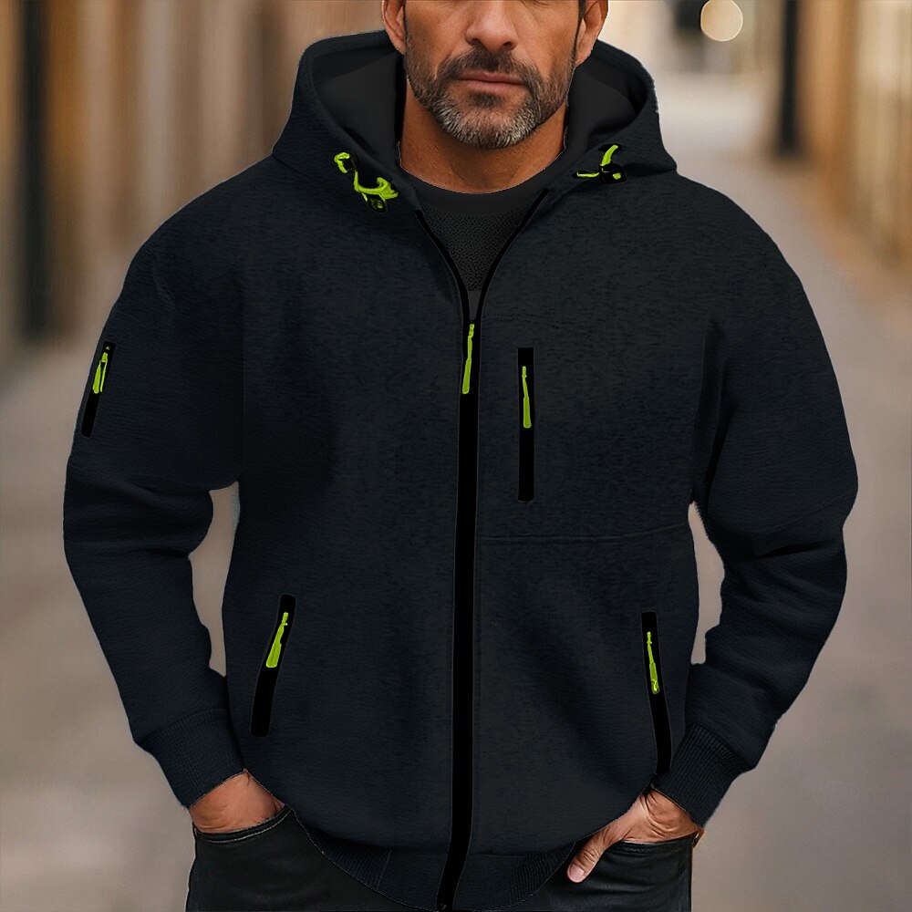 Men's Hoodie Full Zip Hoodie Fleece Hoodie Black Wine Navy Blue Royal Blue Dark Green Hooded Plain Pocket Sports & Outdoor Daily Holiday Polyester Streetwear Basic Casual Fall Winter Clothing Apparel