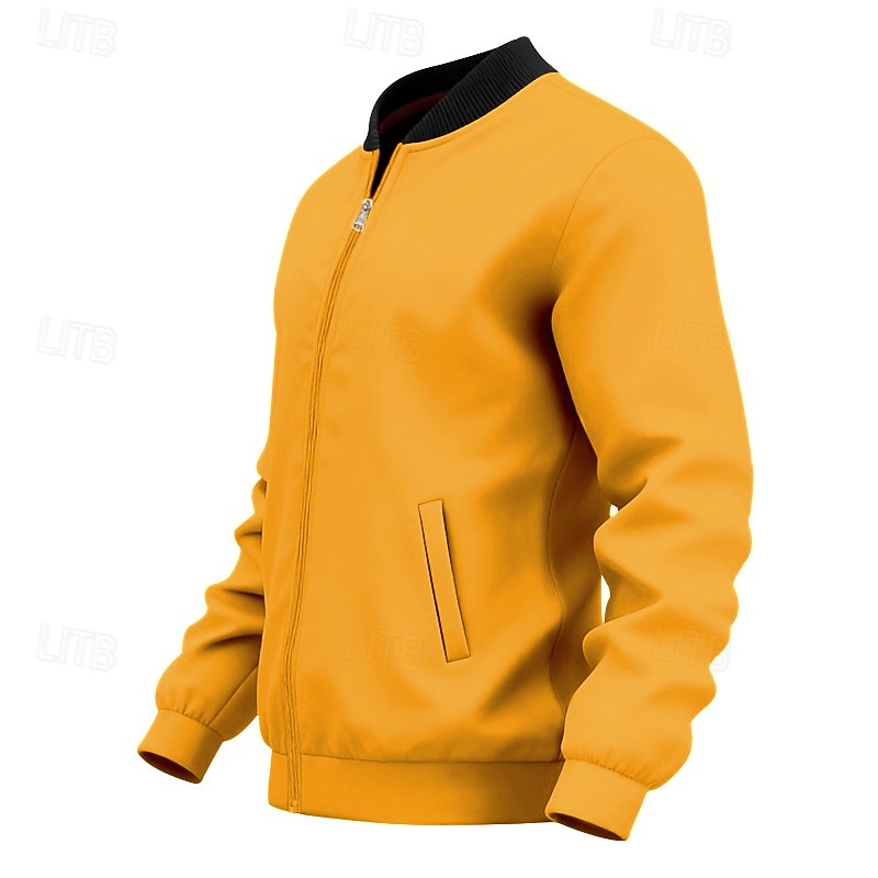 Men's Lightweight Jacket Casual Jacket Vacation Daily Breathable Pocket Spring Fall Plain Fashion Classic Stand Collar Regular Black Yellow Red Navy Blue Royal Blue Jacket
