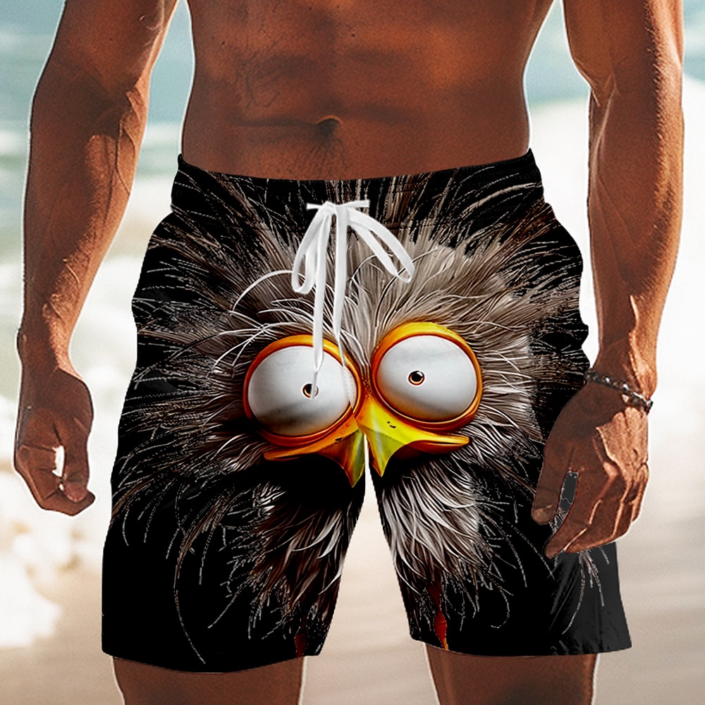 Men's Animal Cartoon Frizzle Chickens Swim Trunks Swim Shorts Board Shorts Mid Waist Funny Outdoor Vacation Side Pockets Mesh Lining Elastic Drawstring Waist Designer Clothing Apparel
