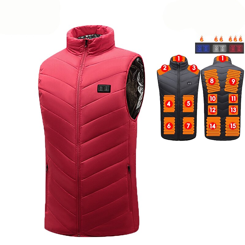 15 Places Heated Vest Men Women Usb Heated Jacket Heating Vest Thermal Clothing Hunting Vest Winter Heating Jacket Black M-6XL（Power bank not included）