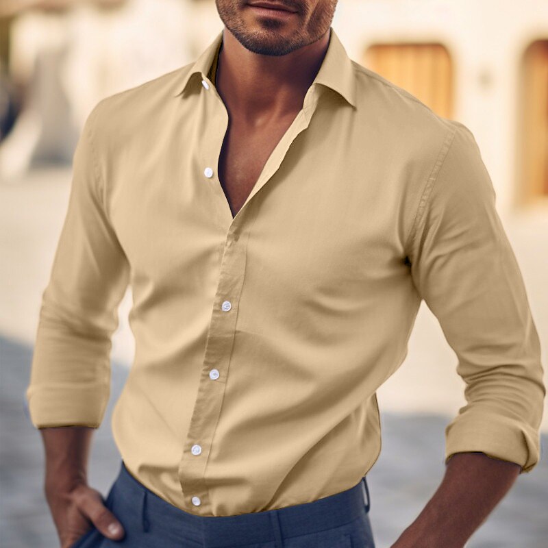 Men's Shirt Dress Shirt Plain Office & Career Wedding Party Light Blue Black White Red Long Sleeve Lapel Summer Clothing Apparel