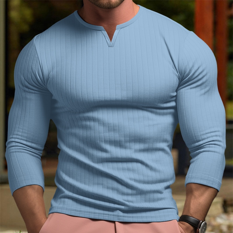 Men's Long Sleeve V-Neck T-shirt Tee Top Long Sleeve Shirt Plain