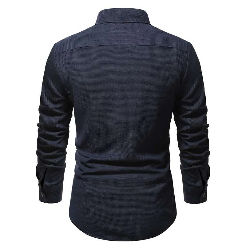 Men's Shirt Button Up Shirt Waffle Knit Shirt Long Sleeve Color Block Casual Shirt