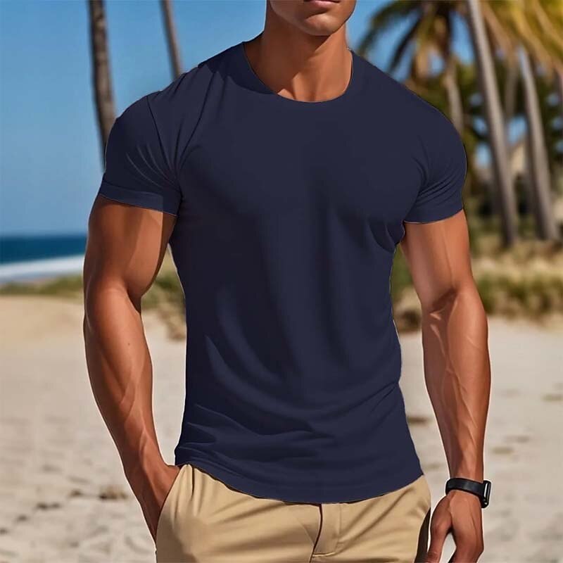 100% Cotton Men's T Shirt Tee Top Short Sleeve Short Sleeves Crew Neck Summer Solid Color Plain Fashion Basic Casual Plain Vacation Casual Casual Daily Navy Black White Top Tee for Men
