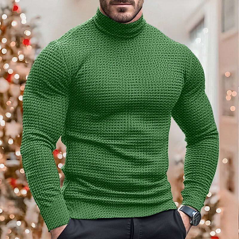 Men's T shirt Tee Waffle Shirt Tee Top Long Sleeve Shirt Plain Turtleneck