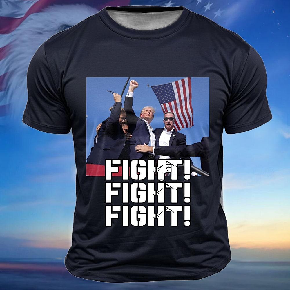 Donald Trump Shooting Makes Me Stronger Fight Shirt Men's T shirt Tee American US Flag Crew Neck Clothing Apparel 3D Print Short Sleeve Vintage Daily