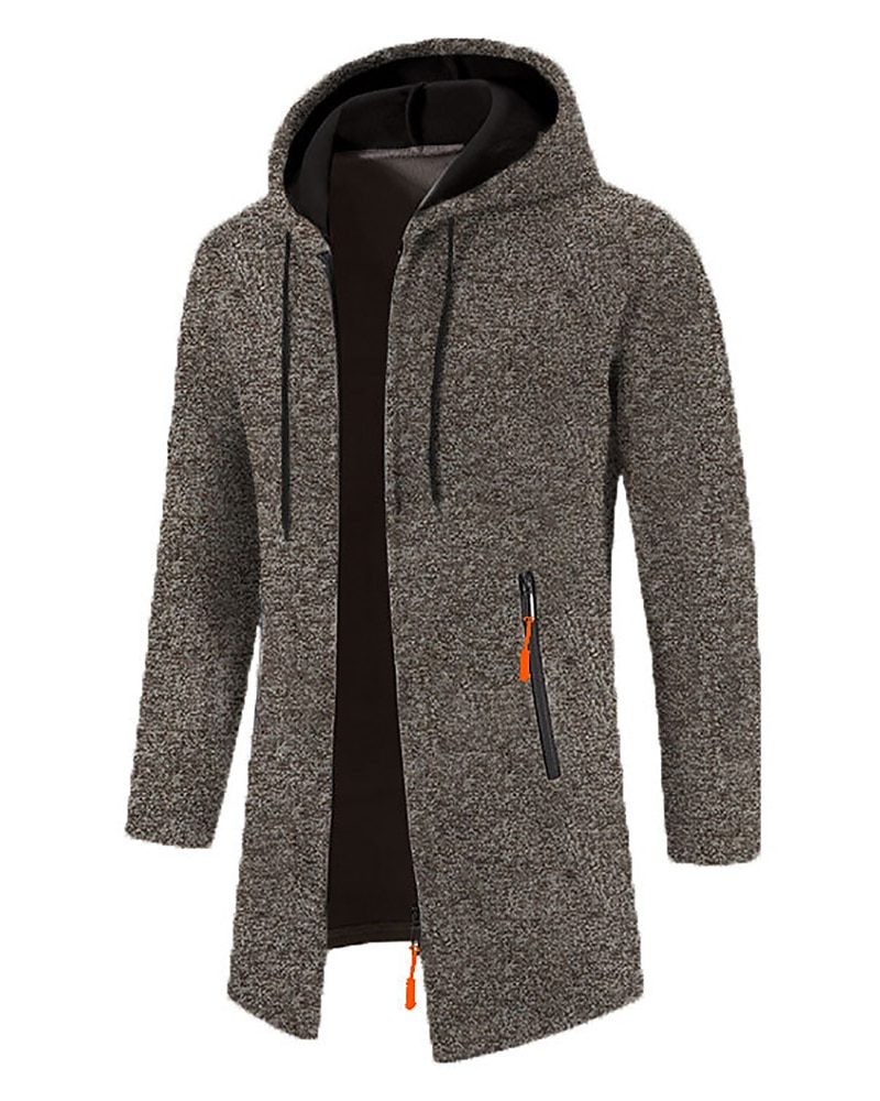 Men's Overcoat Trench Coat Long Trench Coat Vacation Daily Spring Winter  Windproof Warm Outerwear Clothing Apparel Fashion Classic Plain Pocket Hooded Zipper