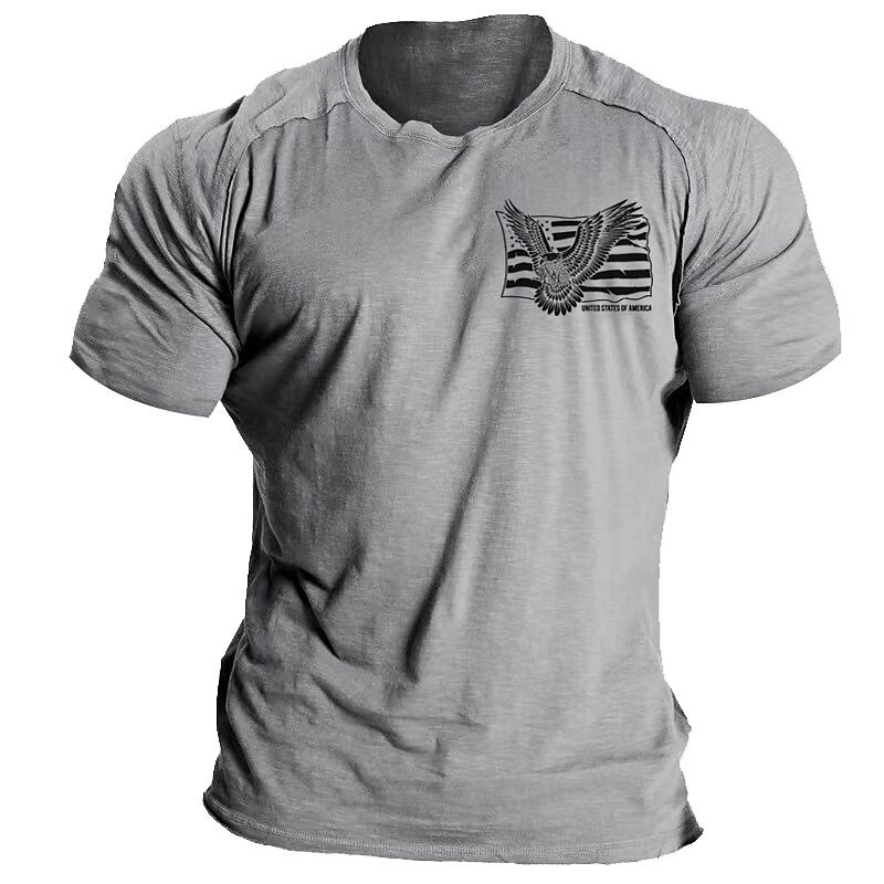 Men's 3D Shirt Cotton Patriotic Blend Flag Eagle Prints Crew Neck Blue Army Daily Short Tee 
