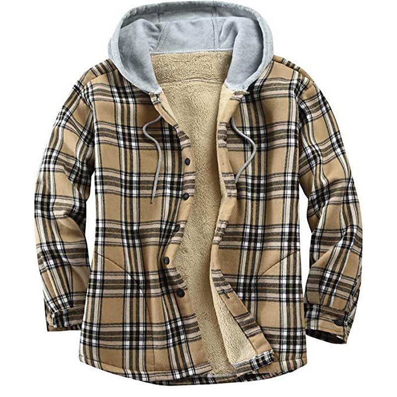 Men's Shirt Shacket Flannel Fleece Casual Warm Winter Plaid / Check Jacket