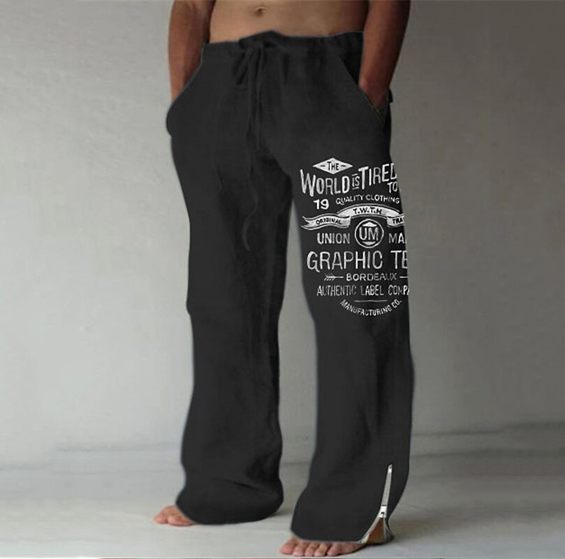 Letter Casual Men's 3D Print Pants Trousers Outdoor Street Going out Polyester Black Blue Green S M L Mid Waist Elasticity Pants