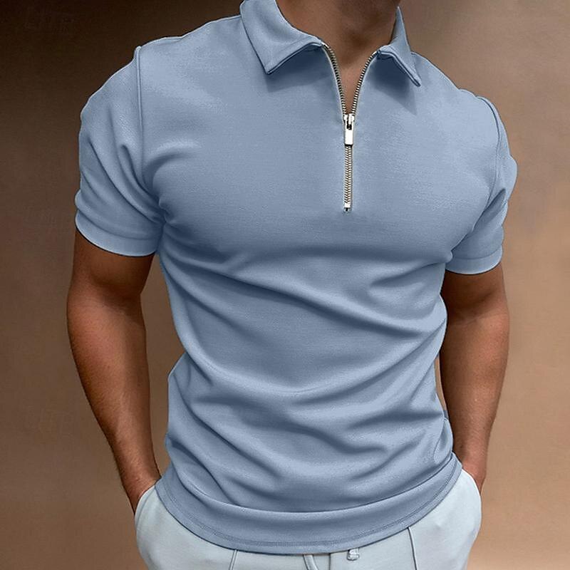 Men's Polo Shirt Quarter Zip Polo Casual Holiday Lapel Quarter Zip Short Sleeve Fashion Basic Plain Quarter Zip Summer Regular Fit Black White Burgundy Navy Blue Royal Blue Dark Green Polo Shirt