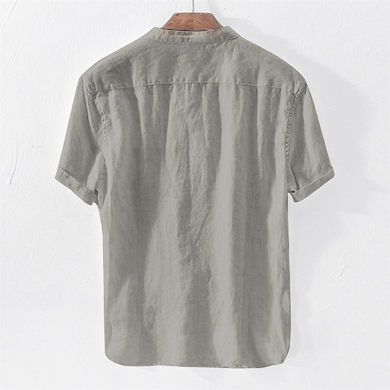 Men's Summer Beach Short Sleeve Plain Standing Collar Summer Spring Outdoor Daily Clothing Apparel Button-Down Linen Shirt