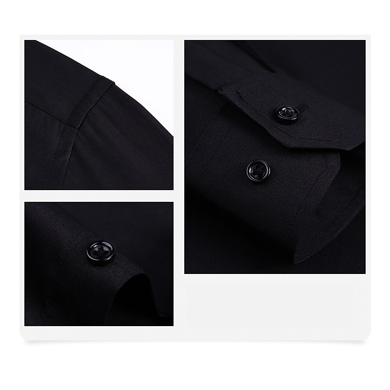 Men's Shirt Dress Shirt Light Blue Black White Long Sleeve Plain Lapel Summer Office & Career Wedding Party Clothing Apparel