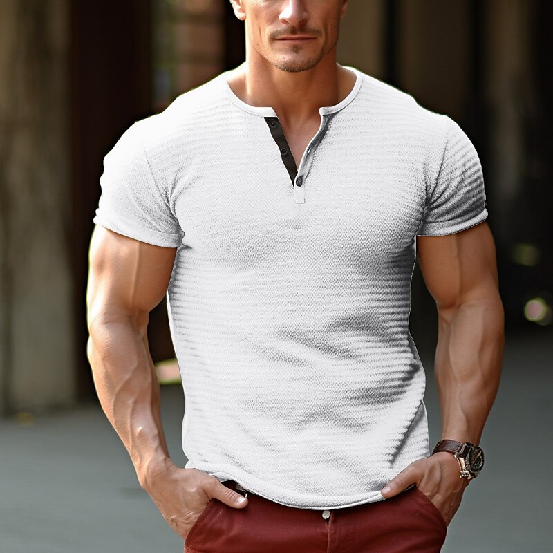Men's Henley Shirt Waffle Knit Tee Tee Top Plain Henley Short Sleeves