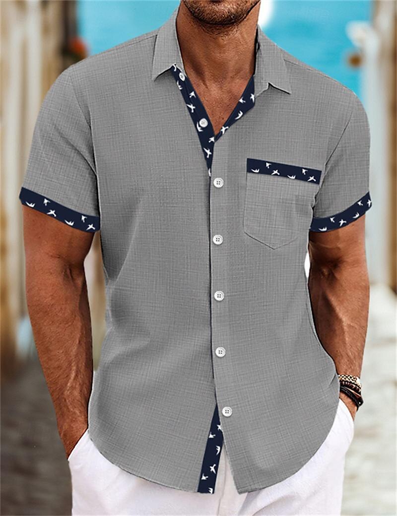 Men's Shirt Linen Shirt Summer Shirt Beach Shirt White Blue Green Short Sleeve Plain Collar Summer Spring Casual Daily Clothing Apparel