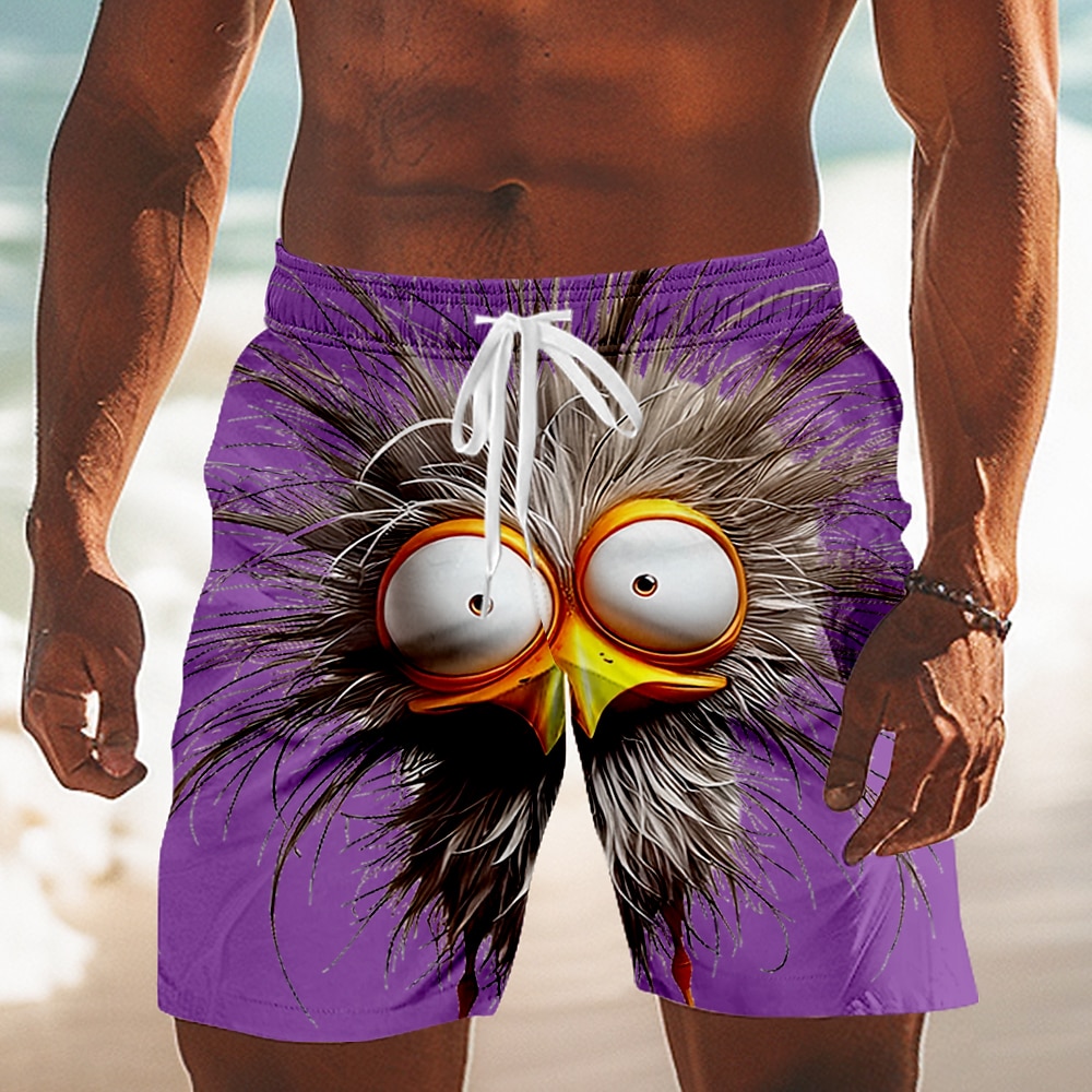 Men's Animal Cartoon Frizzle Chickens Swim Trunks Swim Shorts Board Shorts Mid Waist Funny Outdoor Vacation Side Pockets Mesh Lining Elastic Drawstring Waist Designer Clothing Apparel