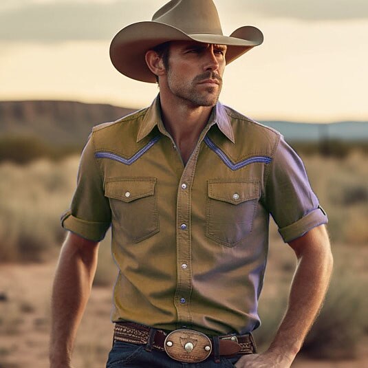 Men's Shirt Western Shirt Cowboy Sports Turndown Street Casual Short Sleeves Button-Down 