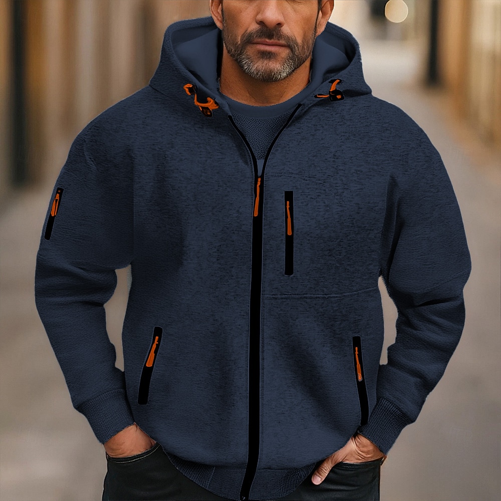Men's Hoodie Full Zip Hoodie Fleece Hoodie Black Wine Navy Blue Royal Blue Dark Green Hooded Plain Pocket Sports & Outdoor Daily Holiday Polyester Streetwear Basic Casual Fall Winter Clothing Apparel