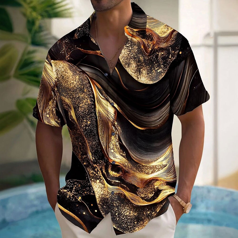 Men's Luxury Abstract Marble Shirt Button Up Shirt Short Sleeve Fashion Casual Vacation Holiday Streetwear Summer Spring Turndown 3D Print Collared Shirts Black White Blue Purple Green