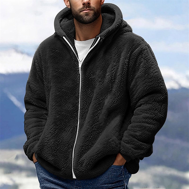 Men's Hoodie Full Zip Hoodie Fleece Jacket Black Pink Army Green Navy Blue Royal Blue Hooded Plain Pocket Sports & Outdoor Daily Holiday Polyester Streetwear Basic Casual Fall Winter Clothing Apparel