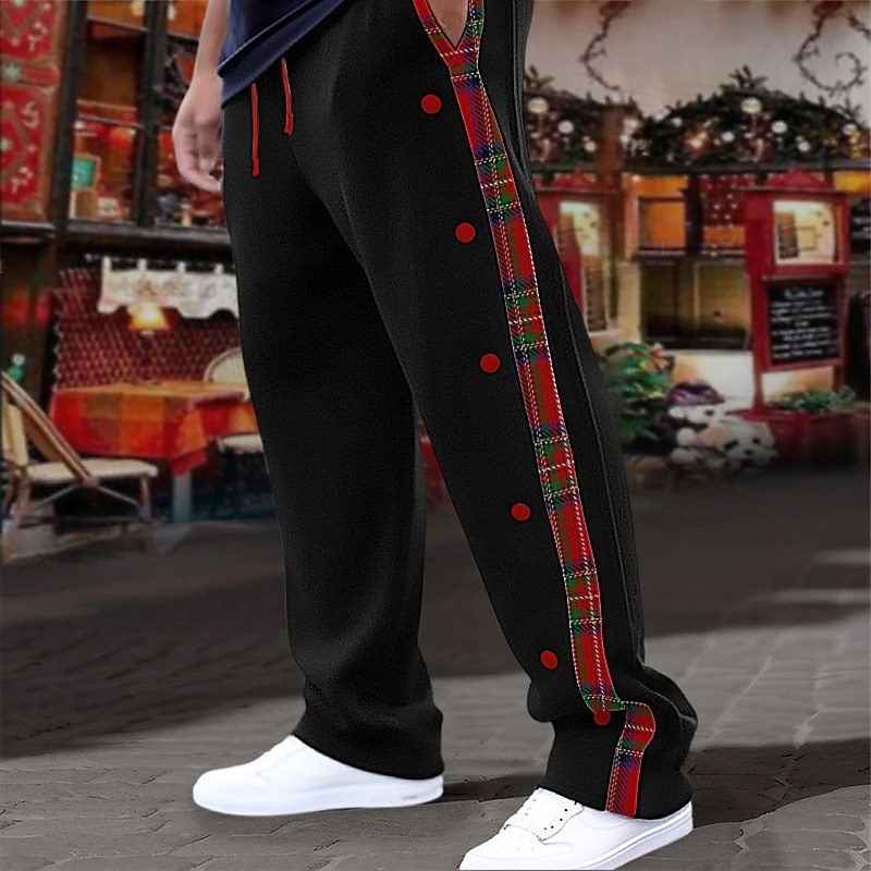 Men's Sweatpants Joggers Wide Leg Sweatpants Casual Pants Pocket Drawstring Elastic Waist Plaid Comfort Breathable Christmas