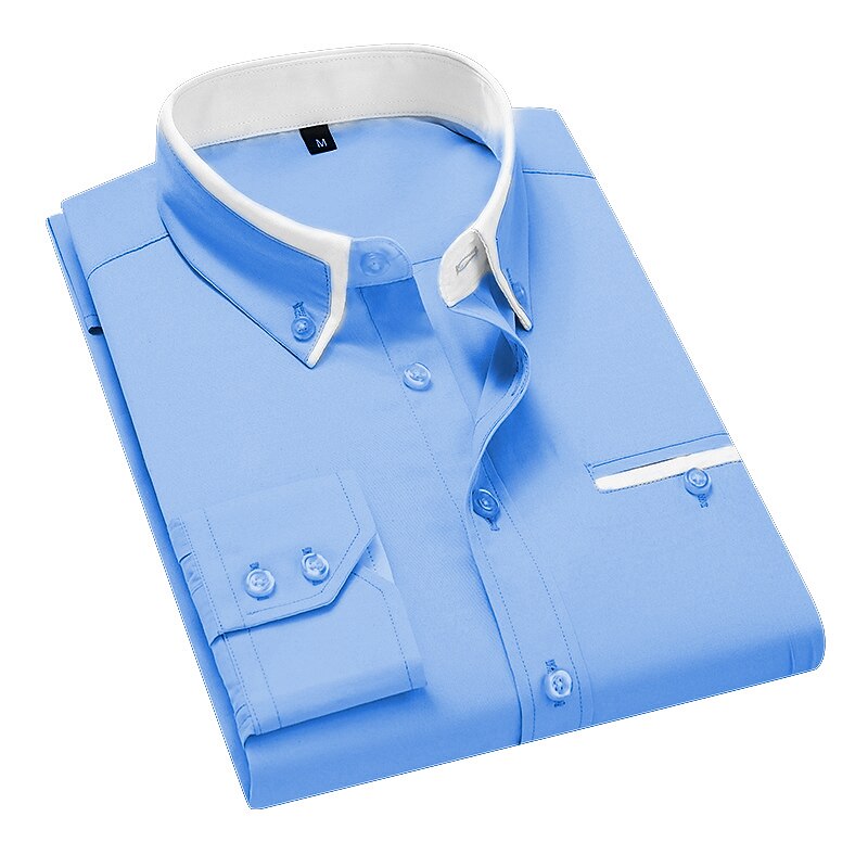 Men's Button Down Collared Non Iron Long Sleeve Plain Collar All Seasons Wedding Work Clothing Apparel Dress Shirt
