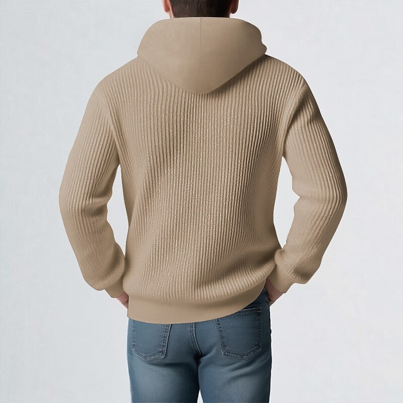 Men's Pullover Sweater Jumper Knit Sweater Ribbed Knit Regular Tops Knitted Plain Hooded Fashion Basic Vacation Daily Wear Clothing Apparel Fall & Winter Black Khaki M L XL