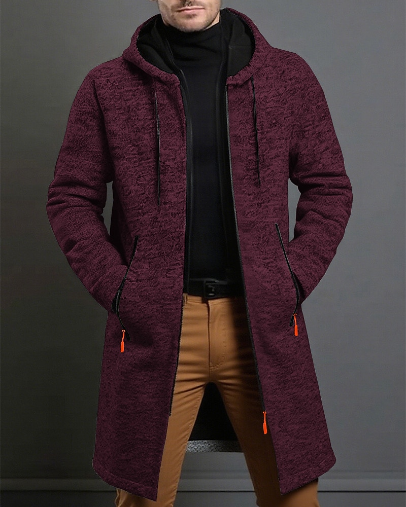 Men's Overcoat Trench Coat Long Trench Coat Vacation Daily Spring Winter  Windproof Warm Outerwear Clothing Apparel Fashion Classic Plain Pocket Hooded Zipper