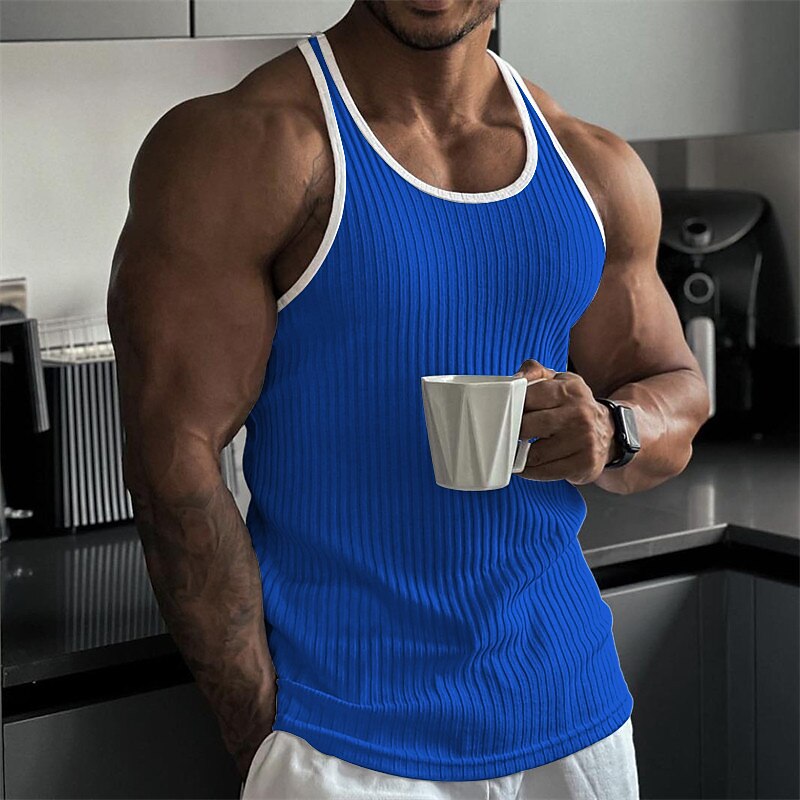 Men's Tank Top Undershirt Sleeveless Shirt Wife beater Shirt Color Block Pit Strip Crew Neck Outdoor Going out Sleeveless Clothing Apparel Fashion Designer Muscle