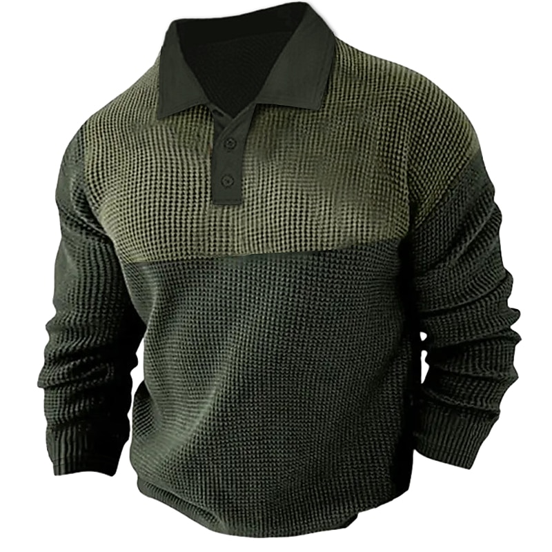 Men's Waffle Casual Holiday Classic Long Sleeve Fashion Basic Color Block Quick Dry Summer Spring Regular Fit Army Green Dark Navy Gray Polo Shirt