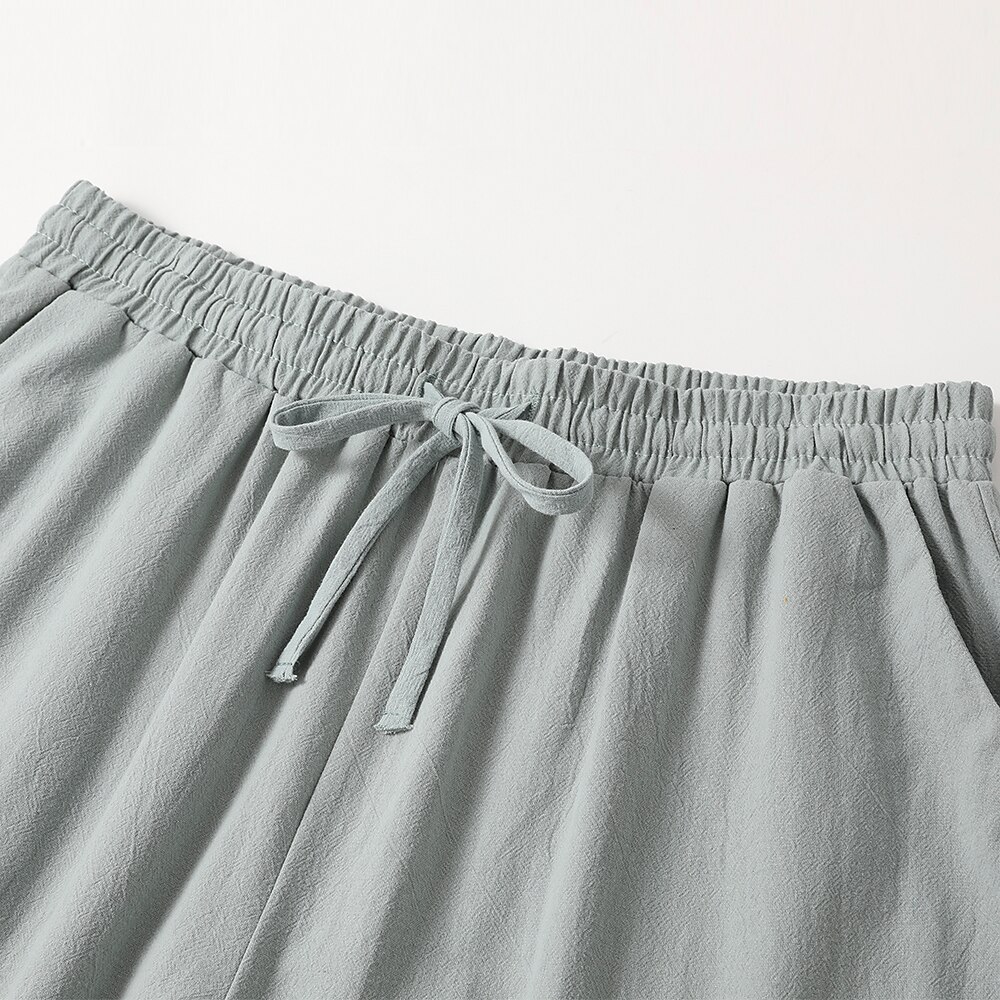 Men's Beach Pocket Drawstring Elastic Waistband Plain Comfort Breathable Daily Linen Cotton Blend Stylish Hip Hop Micro-elastic Linen Pants