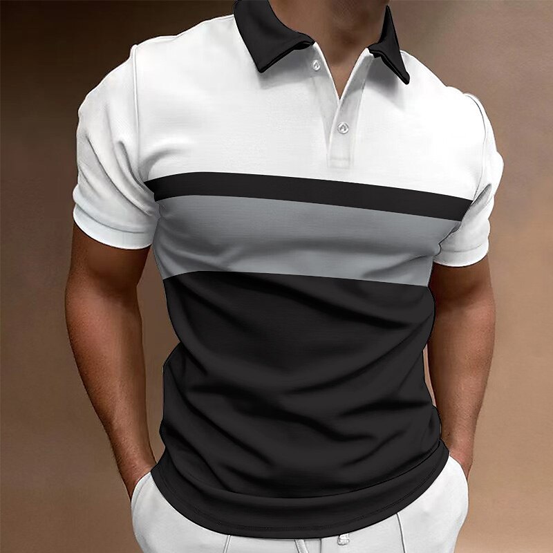 Men's Polo Shirt Golf Shirt Casual Holiday Classic Short Sleeve Fashion Basic Color Block Button Summer Regular Fit Red Emerald Green Dark Blue Black-white Polo Shirt