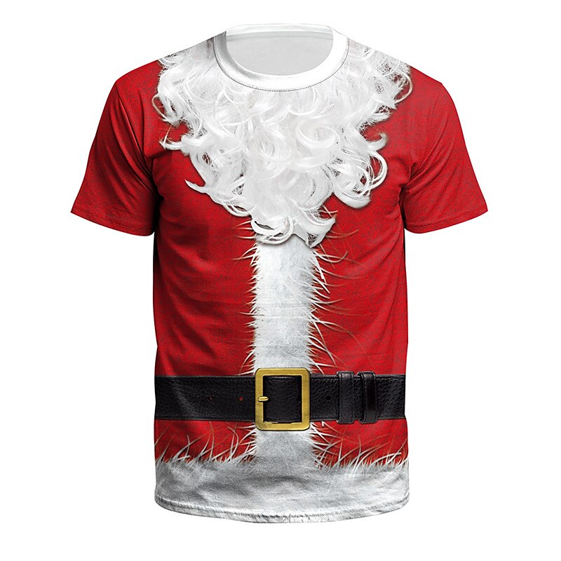 Christmas T Shirt Men's T shirt Tee Cartoon Graphic Prints Crew Neck White+Red Red+Army Green+White Green Black Pink 3D Print Outdoor Christmas Short Sleeve Print Clothing Apparel Sports Designer