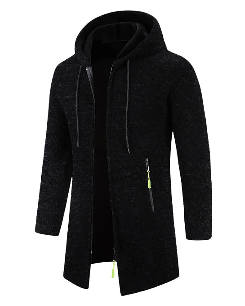 Men's Overcoat Trench Coat Long Trench Coat Vacation Daily Spring Winter  Windproof Warm Outerwear Clothing Apparel Fashion Classic Plain Pocket Hooded Zipper