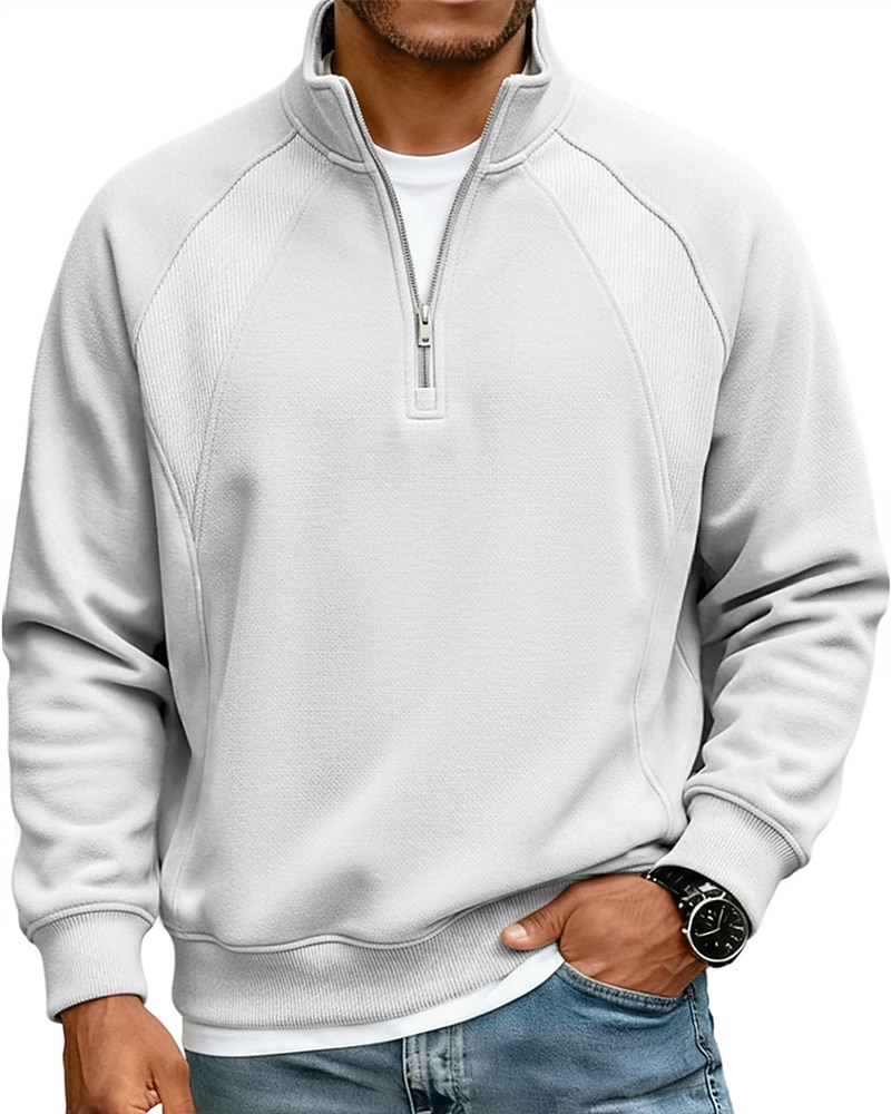 Men's Polo Shirts Quarter Zip Polo Daily Wear Date Quarter Zip Long Sleeve Fashion Basic Plain Zipper Spring Fall Regular Fit Blue Apricot Black White Red Navy Blue Polo Shirts