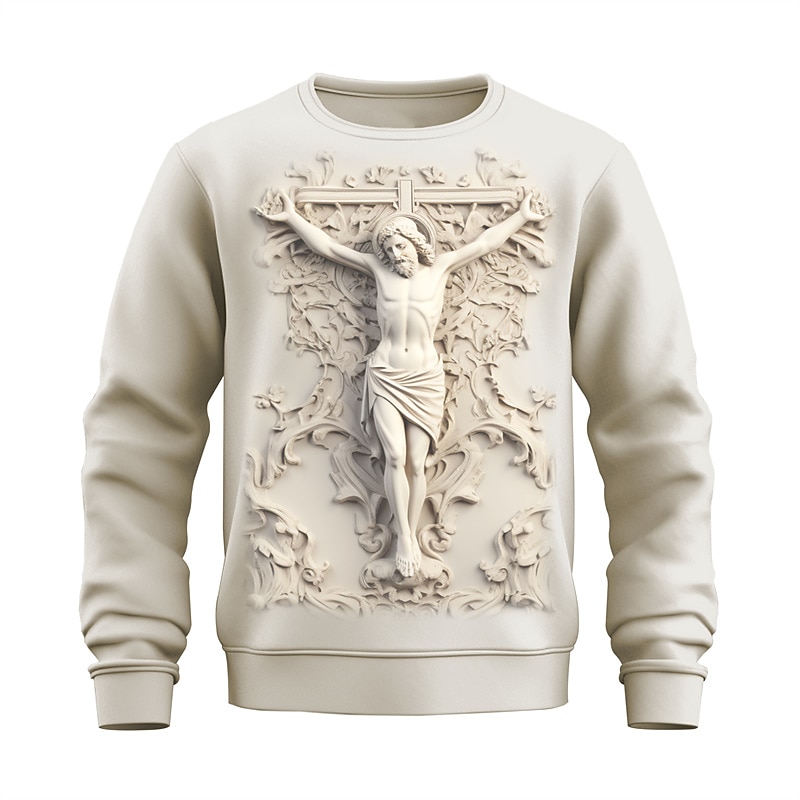 Men's 3D Graphic Jesus Faith Pullover Sweatshirt Sweatshirts Crew Neck Happy Holidays