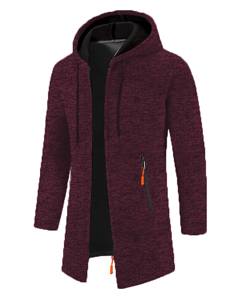 Men's Overcoat Trench Coat Long Trench Coat Vacation Daily Spring Winter  Windproof Warm Outerwear Clothing Apparel Fashion Classic Plain Pocket Hooded Zipper