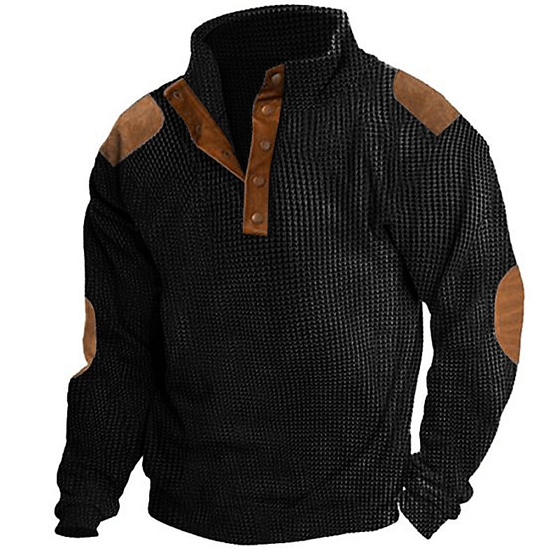 Men's Waffle Color Block Henley Street Vacation Long Sleeve Clothing Apparel Fashion Designer Basic T-shirt