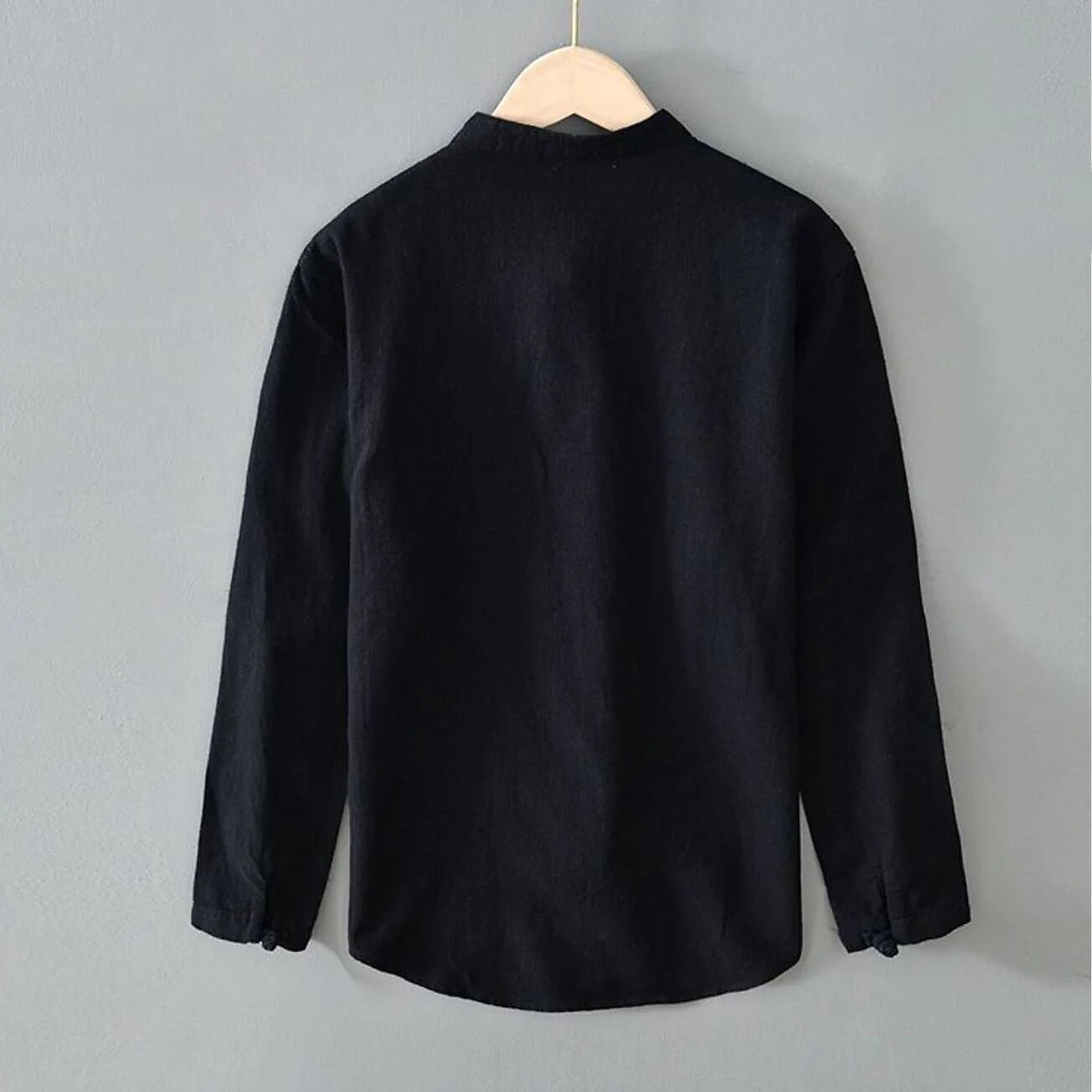 Men's Shirt Linen Shirt Viking Style Band Collar Shirt Summer Shirt  Beach Wear Solid Color Vacation Street Black White Navy Blue Gray Long Sleeve Mandarin Collar Summer Spring Clothing Apparel Buttons
